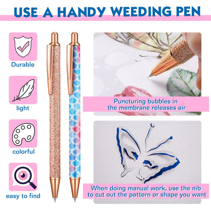 Spakon 4 Pcs Weeding Tools for Vinyl, 2 Pcs Air Release Pen Glitter Craft Weeding Point Retractable Pin Pen with 2 Pcs Felt Squeegees Scraper for Crafting Weeding Essential Adhesive Vinyl