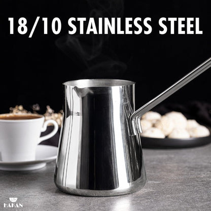 Hakan Turkish Coffee Pot, Greek Arabic Coffee Cezve, Stainless Steel Stove Top Milk Warmer, Chocolate Melting Pot with Spout, Chai Pot, Ibrik, Briki | 16.9 oz. (500 cc)