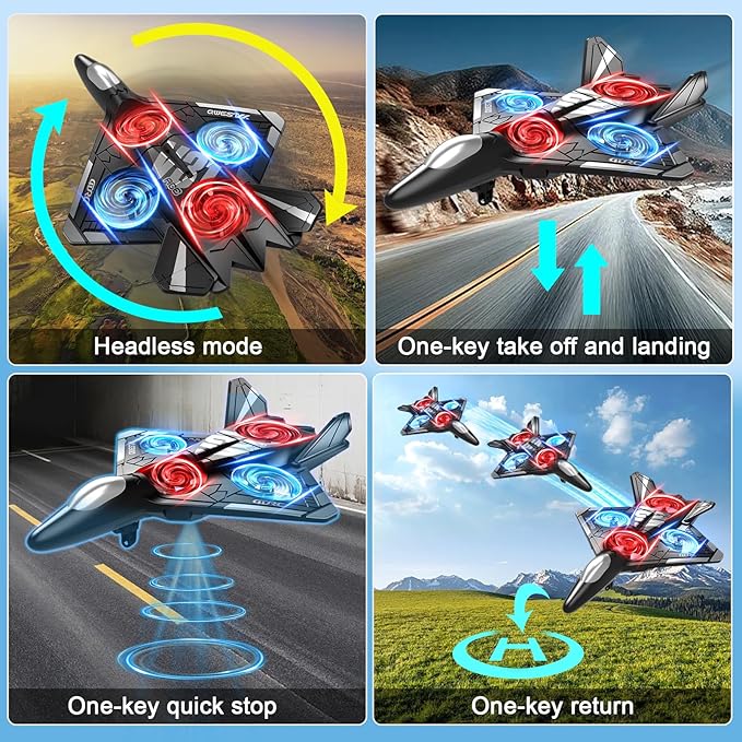 4DRC V31 RC Plane with Camera Foam Remote Control Drones with Camera for Kids Adults 8-12 12-16 Remote Control Airplane Fighter Jet with Light 360° Flip Fighter Jet Toy