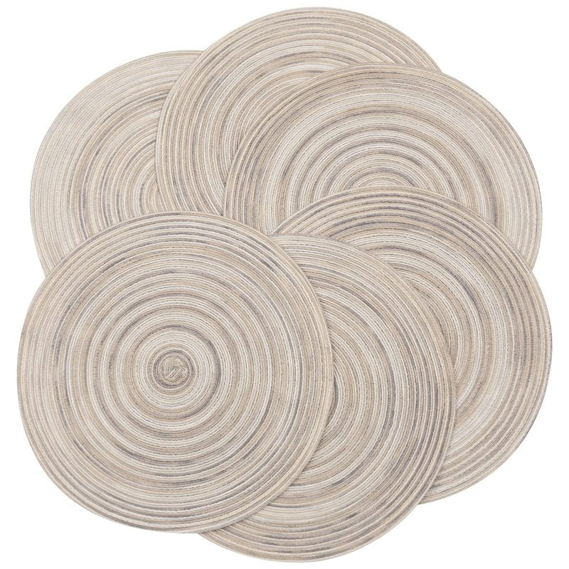 SHACOS Round Braided Placemats 15 inch Set of 4 Variegated Washable Kitchen Table Placemats for Home Wedding Party (Rainbow Gray, 4)