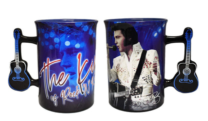 Midsouth Products Elvis Presley Ceramic Mug with Guitar Handle – Iconic White Jumpsuit Design – 16oz Collector's Item for Elvis Fans