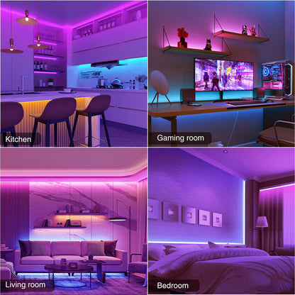 OHMAX Smart LED Strip Lights, 32.8ft RGB Lights Music Sync Color Changing Compatible with Alexa & Google Home, App Remote Control, Smart Home Lighting Decoration, WiFi 2.4Ghz