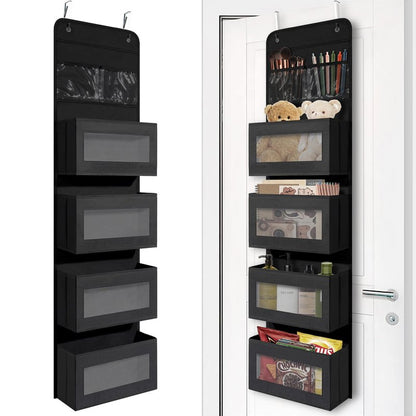 Giraffe Creation Over Door Organizer with 4 Large Capacity Pockets, Hanging Organizer Storage for Closet Bathroom Nursery Bedroom Dorm, Toys Cosmetics Sundries and Baby Essentials, Black