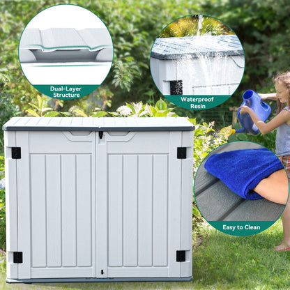 YITAHOME Outdoor Horizontal Storage Sheds w/o Shelf, 35 Cu Ft Lockable Resin Waterproof Shed, Ideal for Garden Tools, Easy to Assemble, Light Gray