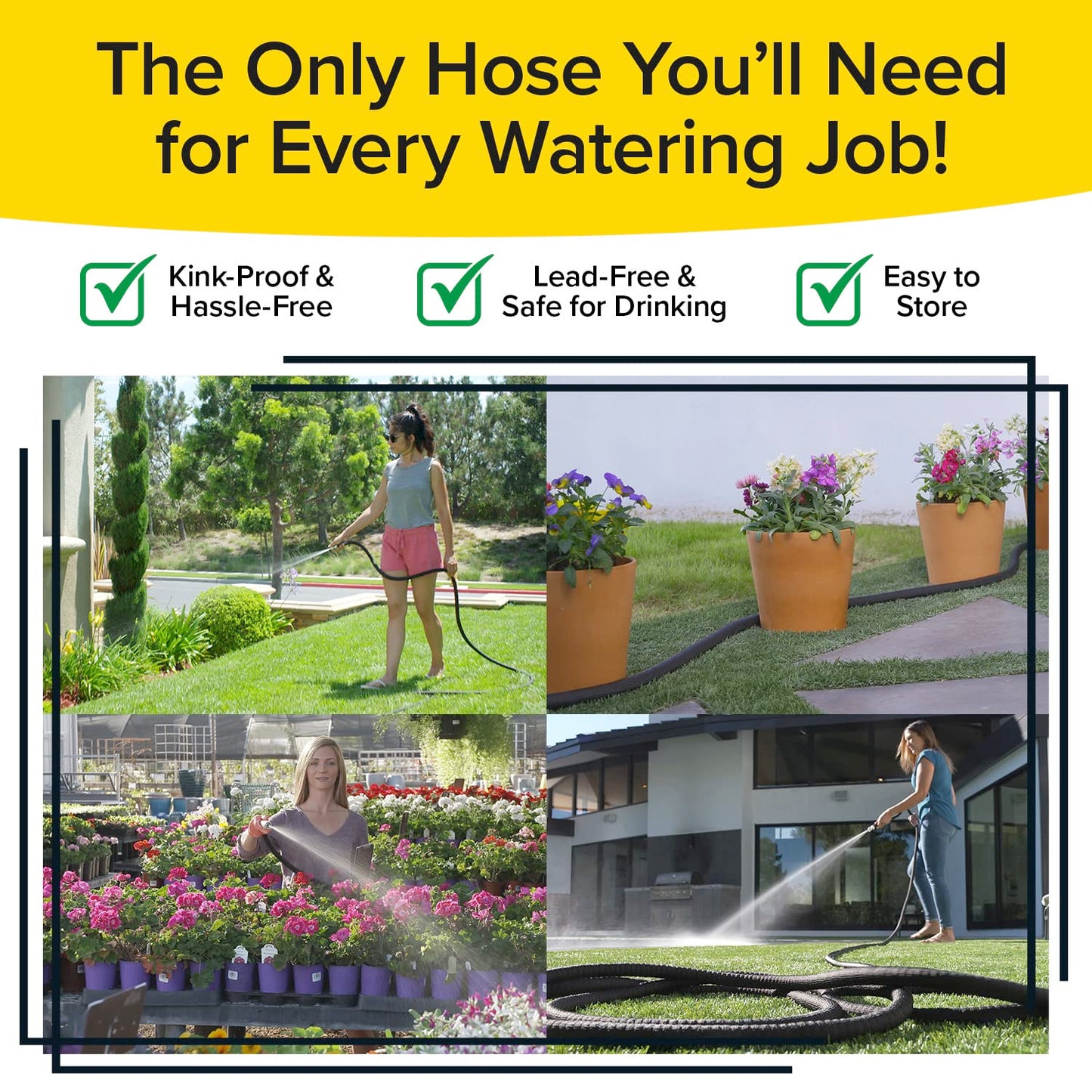 Pocket Hose Silver Bullet 50 ft Turbo Shot Nozzle Multiple Spray Patterns Expandable Garden Hose 3/4 in Solid Aluminum Fittings Lead-Free Lightweight and No-Kink,Black