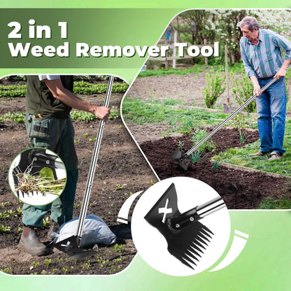 LAWFYMORI Weed Puller Tool with Long Handle 2.0, Upgraded Weeding Remover Tool, 56" Heavy Duty 10 Teeth Weed Rake & Garden Hoe 2 in 1 Manual Hand Gardening Weeder Tools for Garden, Yard, Patio, Lawn