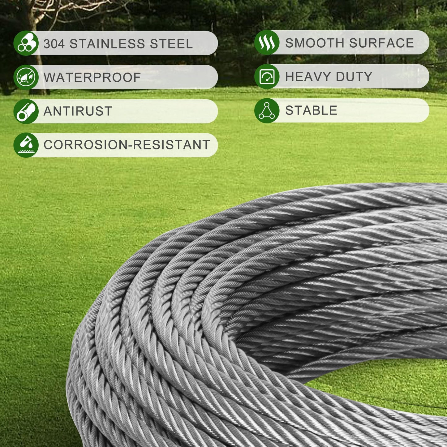 Mariocsa 1/2" Stainless Steel Cable 75FT, 7x19 Strands Wire Rope Cable with 23000 lbs Breaking Strength, Stainless Steel Wire Rope with M12 Clips Clamp and Thimbles for Boat Lift Cable, Winch Cable