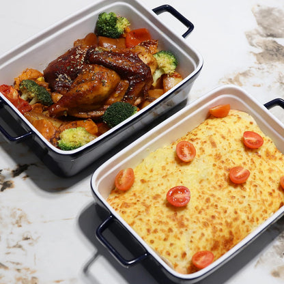 Skiennix Baking Pan - Deep Ceramic Lasagna Dish with Lid for Oven | Navy Blue, 3.1 Quarts