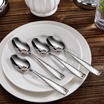 KEAWELL Premium 4-Piece Louis Hammered Spoons Set, 18/10 Stainless Steel, Set of 4, Fine Spoon Set with Squared Edge, Dishwasher Safe (7.6" Dinner Spoon)