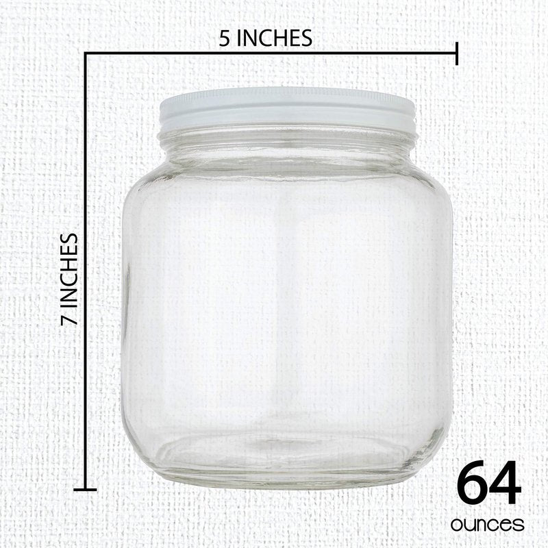 Half Gallon Glass Large Mason Jar Wide Mouth with Airtight Metal Lid - 1/2 Gallon Mason Jars - BPA-Free Glass Jar with Lid - Dishwasher Safe- By Kitchentoolz - Made in USA