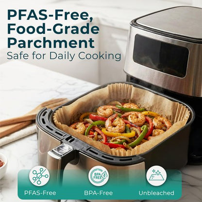 Cathy Yoder's Square Air Fryer Liners, 125 PCS 9 inch Large Air Fryer Liners, 8-12 QT Easy Cleanup Square AirFryer Liners Disposable, AirFryer Liner Parchment Paper for Cooking & Baking