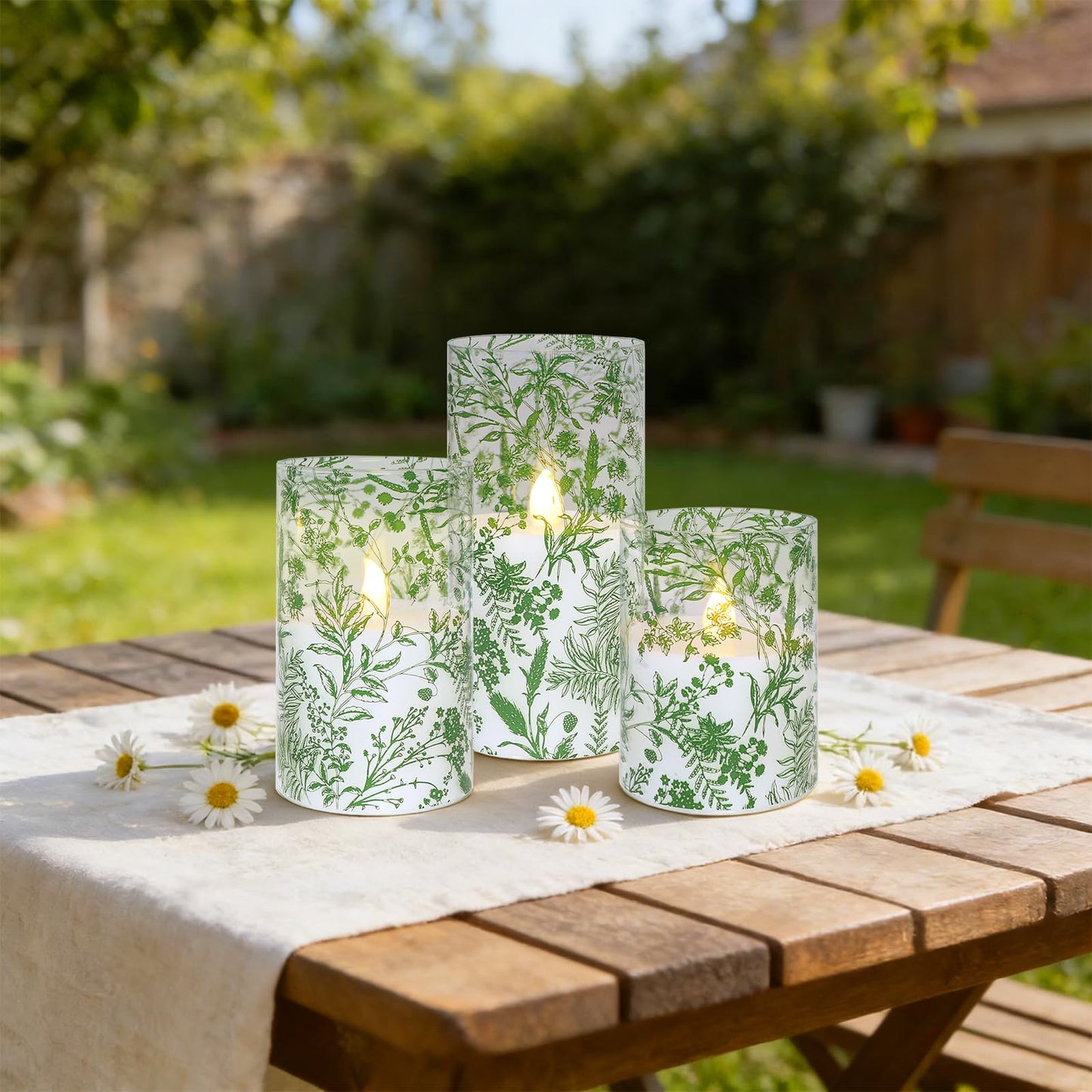 Impress Life Flameless Candles with Remote, 3PC Battery Operated LED Flickering Glass Candles, Real Wax Leaves Candles for Wedding Patry Home Decor