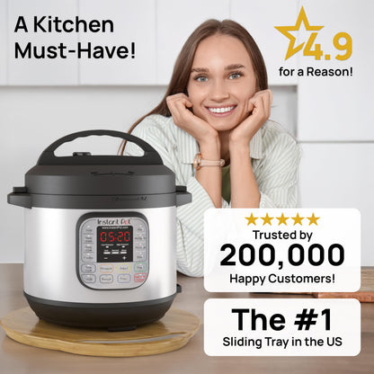Ibyx Elegant Round Sliding Tray for Your Pressure Cooker, Air Fryer & Heavy Kitchen Appliances - Sturdy, Slides Easily from Under The Cabinet (Natural, 13”)