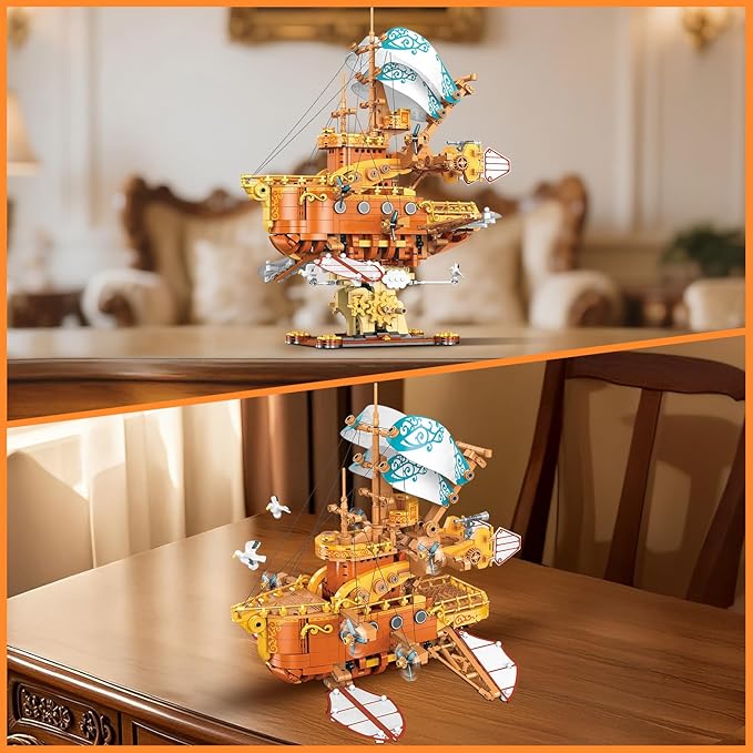 Pirate Ship Building Blocks Set for Adults (1864Piece) Fantasy Steampunk Spaceship Model for Home Office Collection Birthday Gifts for Building Blocks Lover