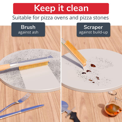 Senwosa 22” Pizza Oven Brush with Stone Scraper - Heat Resistant Stainless Steel Bristles, Long Handle - Compatible with Ooni, Gozney & Similar Ovens