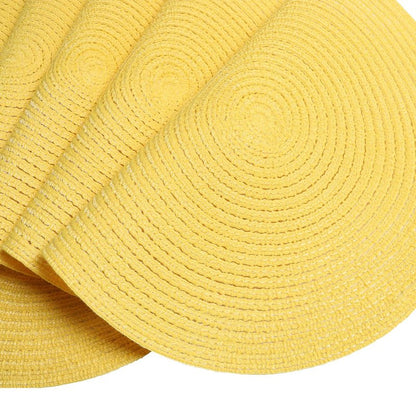 SHACOS Round Braided Placemats Set of 4 Washable Kitchen Table Place Mats Doilies Table Mats for Home Wedding Party Dining Table Decor (Yellow, 4)