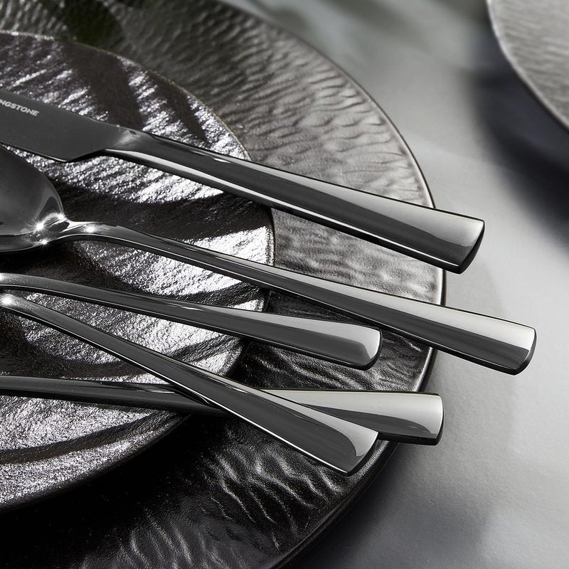 KINGSTONE Silverware Set for 8, 40-Piece Forged 18/10 Stainless Steel Flatware Set, Mirror Finish Cutlery Set Dishwasher Safe for Home, Restaurant, Wedding, Party,Black