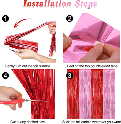 Regine Switzerland | 2 Pack Red Pink Backdrop Curtains - 3.28' x 7.05' Metallic Fringe for Parties