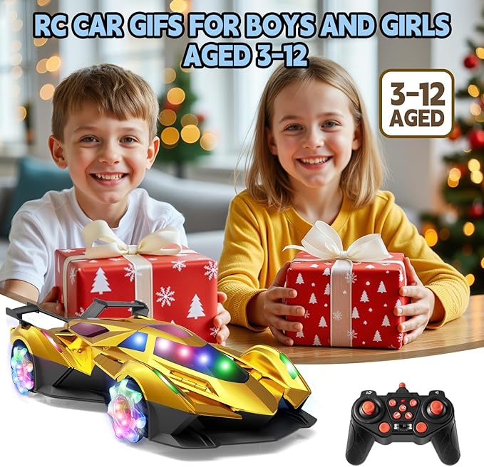 SASBSC Lamb Remote Control Car for Boys 4-7 8-12 Rc Cars with 360° Rotation Spray Music &amp Lights 1:12 Rechargeable Rc Car Toys 10-12km/h Sport Race Toy Cars Gifts for Kids (Gold)