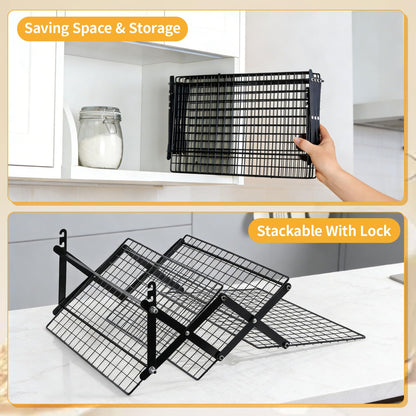 ZESHIHAOGUO 3-Tier Collapsible Cooling Rack with 3-Setting Design, Heavy-Duty Steel Baking Rack for Oven Safe Cooking & Space-Saving Storage