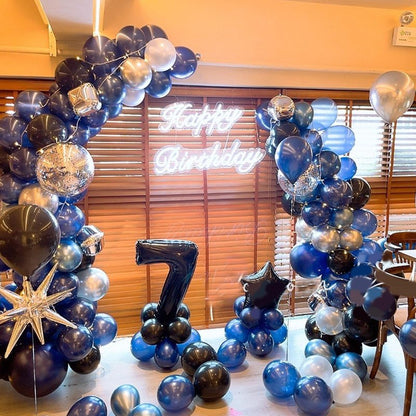 60 Pcs Blue and Silver Balloons, Navy Royal Blue Silver Party Balloons with Metallic Confetti Helium Latex Balloons for Birthday Baby Showers Fathers Day 2025 Graduation Decoration