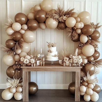 RUBFAC Brown Balloons, 129pcs Different Sizes 18 12 10 5 Inches for Garland Arch Kit, Premium Boho Coffee Brown Latex Balloon for Birthday Party Graduation Wedding Anniversary Baby Shower Decoration