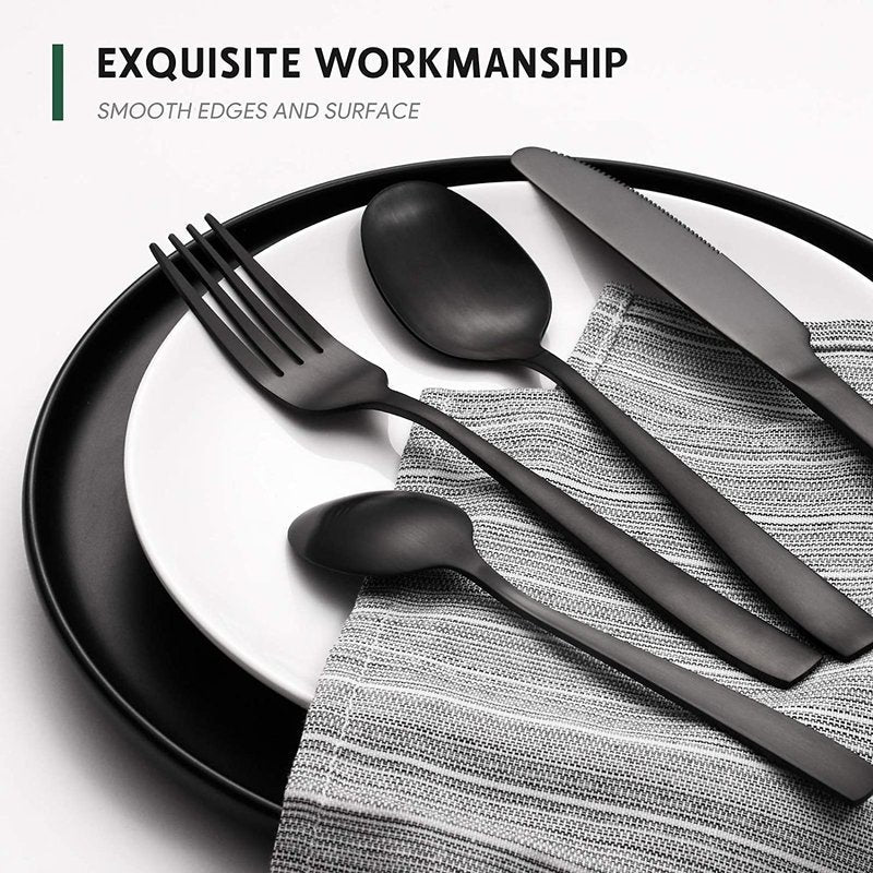 Hiware 48-Piece Matte Black Silverware Set with Steak Knives, Black Flatware Set for 8, Stainless Steel Tableware Cutlery Set, Utensil Sets for Kitchen