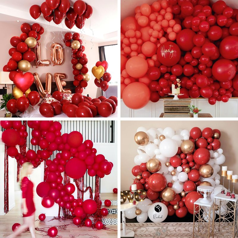 PartyWoo Burgundy Balloons 100pcs Different Sizes of 18 12 10 5 Inch Dark Red Maroon Ruby Red Balloon Arch Kit Garland for Graduation Valentine's Day Wedding Anniversary Party Decorations Red-Y75