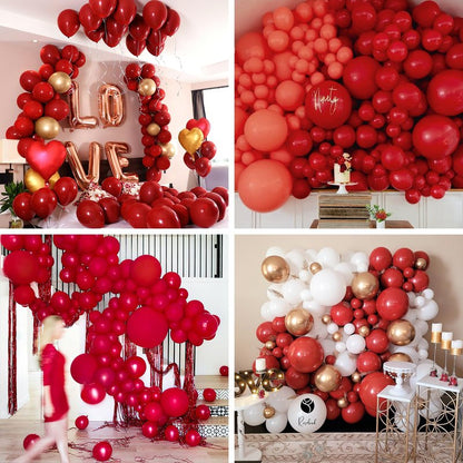 PartyWoo Burgundy Balloons 100pcs Different Sizes of 18 12 10 5 Inch Dark Red Maroon Ruby Red Balloon Arch Kit Garland for Graduation Valentine's Day Wedding Anniversary Party Decorations Red-Y75