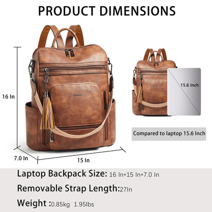 Shrrie Vegan Leather Laptop Backpack for Women 15.6 inch Work Backpack Fashion Travel Backpack Purse for Travel College Work