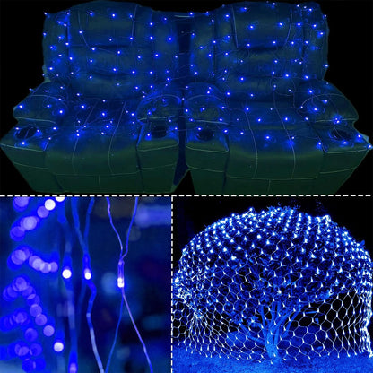 WATERGLIDE 360 LED Outdoor Christmas Net Lights - 12FT x 5FT, Waterproof with 8 Lighting Modes | Blue Holiday Decor