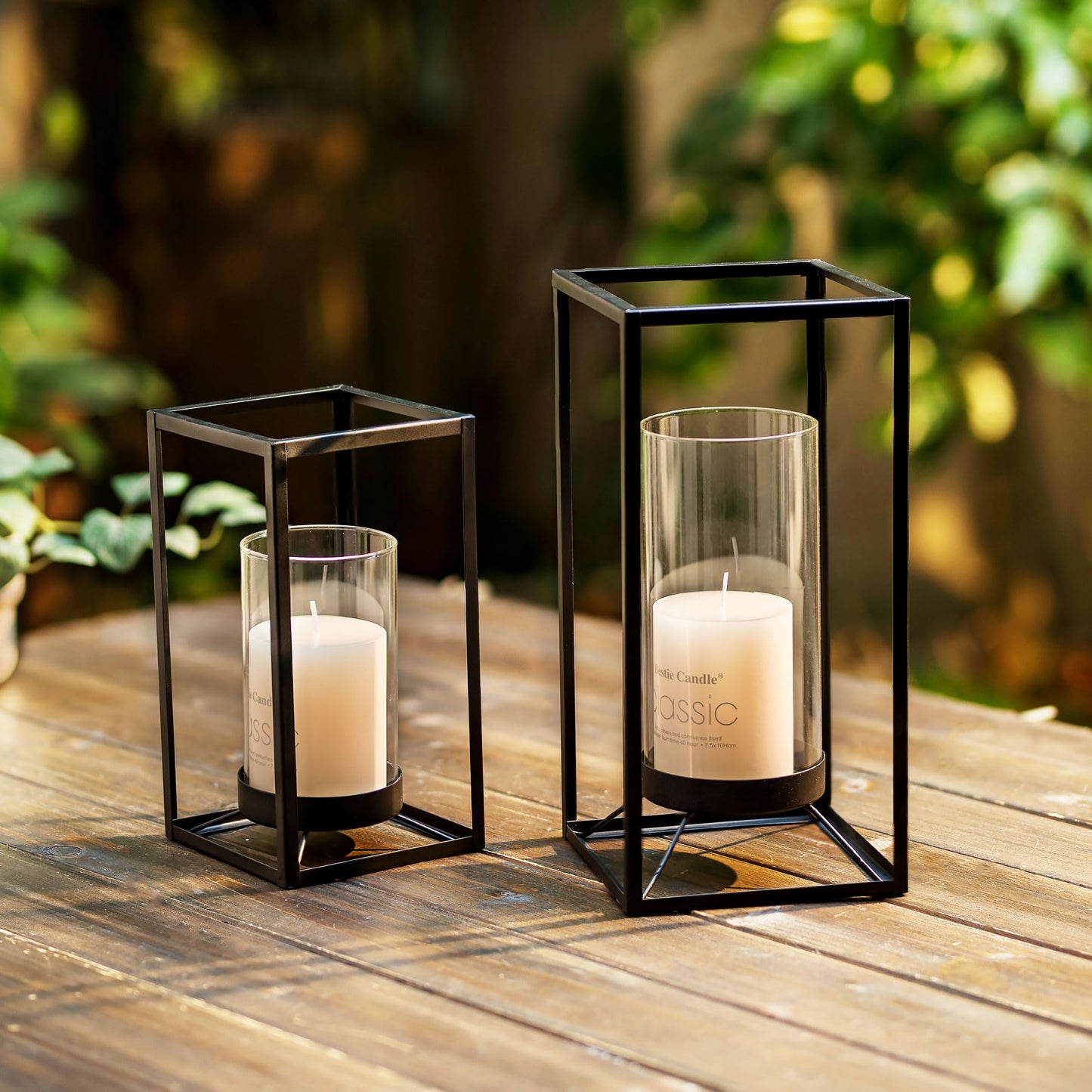Staymoment Black Lantern Decorative Indoor Set of 2: Glass Metal Hurricane Candle Holder Modern Farmhouse Lanterns Decor Outdoor for Table Centerpiece Fireplace Wedding