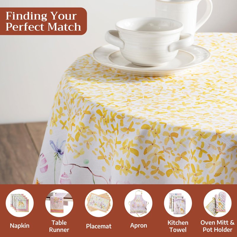 Maison d' Hermine Table Cloth Round Table 100% Cotton 69 Round Inches Tablecloth Reusable Decorative for Dining Kitchen Room Farmhouse Home Gifts for Mothers Day Spring Summer - Easter Zest