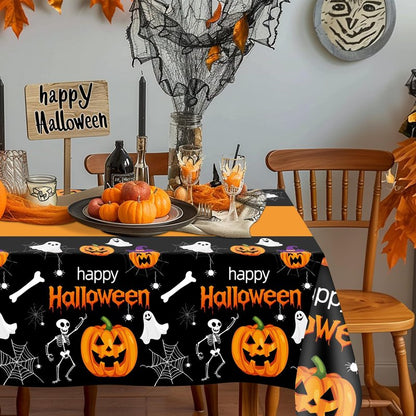 Childom 2 Pack Halloween Tablecloth,Halloween Decorations 54x108 Inch Disposable Plastic Table Cover for Rectangle,Pumpkin Spider Web Ghost Table Cloth for Home Indoor Outdoor Birthday Party Supplies