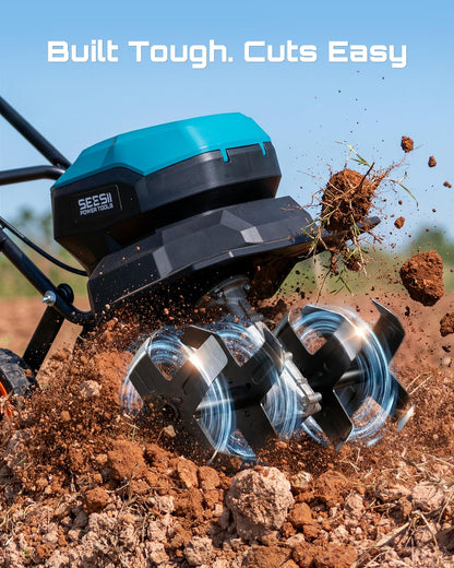Seesii 40V Cordless Tiller for Gardening, 12" Electric Garden Tiller Cultivator with 2×5.0Ah Batteries & Charger, 8" Depth, Adjustable Handle & Wheel, Heavy Duty Rototiller for Lawn &Soil Cultivation