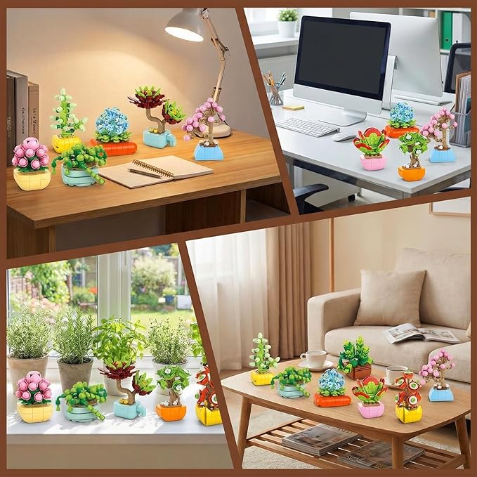 12 Pack Succulent &amp Flower Building Block Set 1255 PCS Botanical Garden DIY Kit – STEM Toy Gift for Girls &amp Women Age 6+ Perfect for Easter Birthdays or Desk Decor
