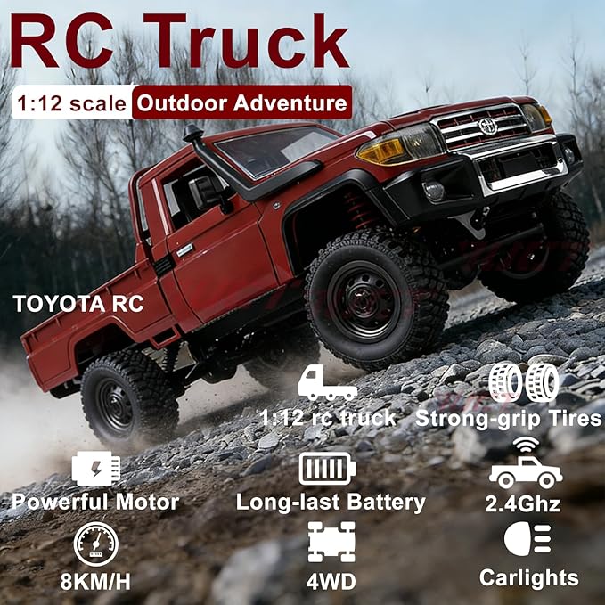YUCT MN82 1/12 Toyota LC79 RC Rock Crawler 4x4 Off Road Pickup - 2.4Ghz RC Truck with 1200mAh Battery Extra Decor Parts All Terrain RTR for Adults