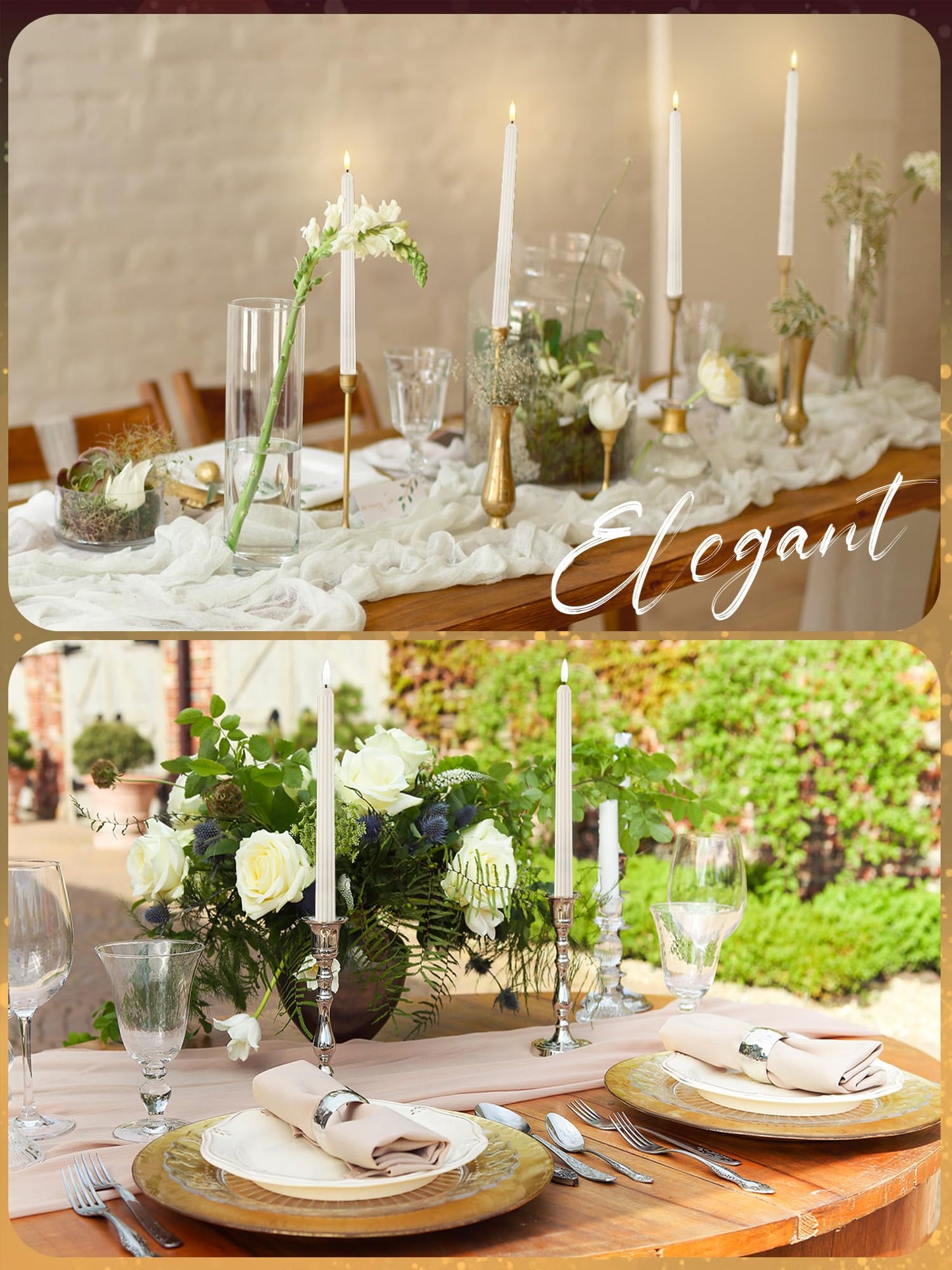 Funtery 48 Pcs Flameless LED Taper Candles Battery Operated Candles Bulk Realistic LED Candlesticks Flickering for Wedding Church Graduation Party Home Decor(Ivory,Romantic Style)