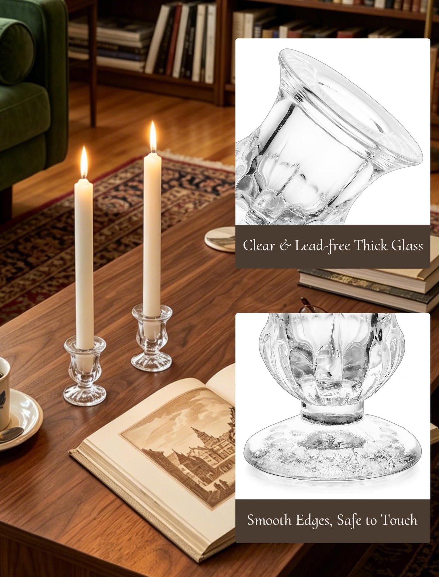 Inweder Glass Taper Candle Holders: Crystal Clear Candlestick Holders Modern Small Candle Stick Holder for Wedding Table Centerpiece Party Dinning Home Christmas Set of 2
