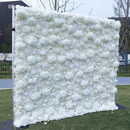 UYCVT White Rose Hydrangea Artificial Flower Wall Backdrop Panels, Handmade Romantic Large Wedding Backdrop 3D Floral Wall Fabric Flower Wall for Party Baby Shower Bridal Weddi-1m*1m/3.28 * 3.28FT