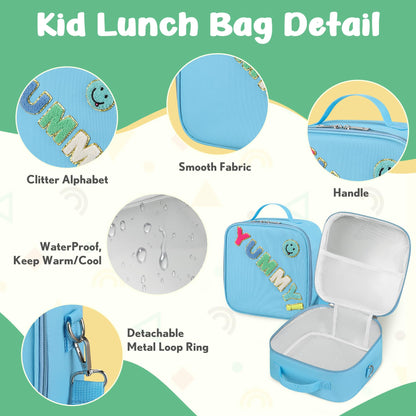 Bento Lunch Box with 10oz Soup Thermo for Kids Insulated Lunch Bag & Foldable Silicone Cup Food Leak Proof Food Container with 5 Compartment for Kid to Shool Travel