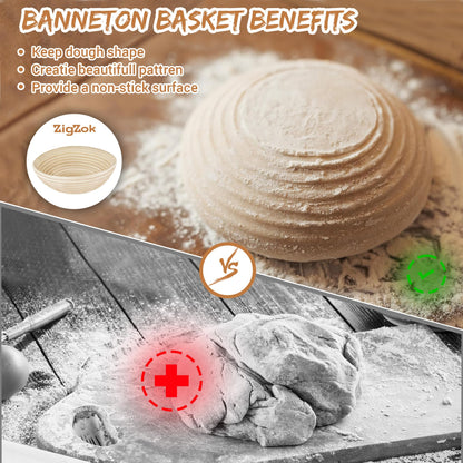 Banneton Bread Proofing Basket Set Of 2-9 Inch Sourdough Basket for Home Bakers, Bread Basket, Banneton basket For Artisan Bread making, Handmade Rattan Banneton Basket With Liners