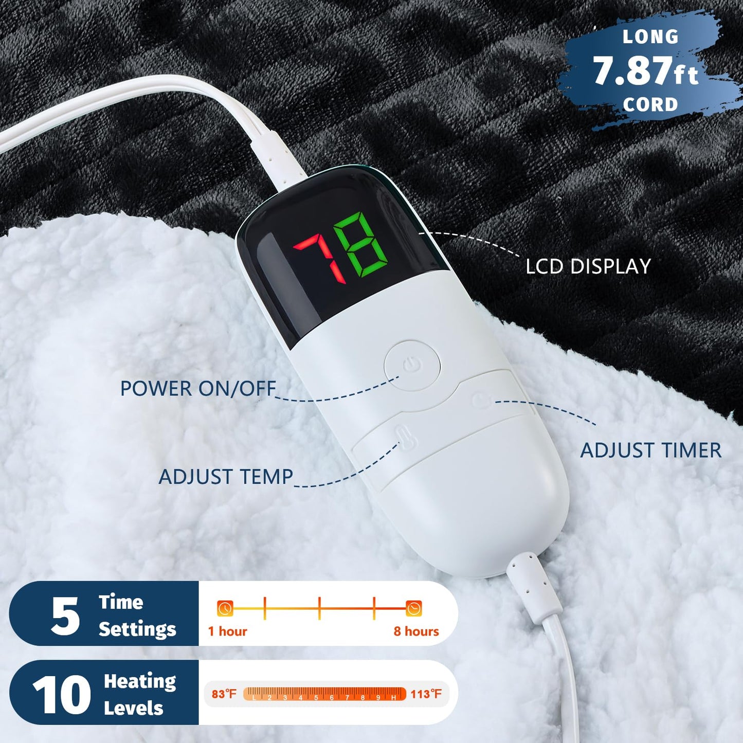 Heated Electric Blanket Queen Size - 84" x 90" Heating Blanket with Dual Control, 10 Heating Levels & 8 Hours Auto Off, Soft Warm Flannel Blanket, Christmas Birthday Gifts for Senior Grandma