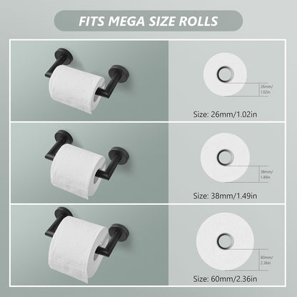 JunSun Matte Black Toilet Paper Holder - Wall-Mounted Pivoting Design for Large Mega Rolls