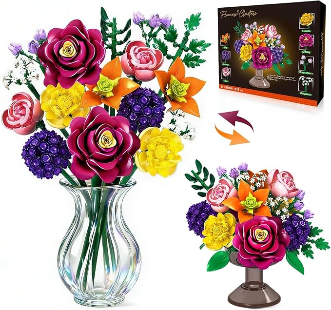Flower Bouquet Building Block Set for Adults 933PCS Botanical Collection 14 Flowers Building Blocks Kit Creative DIY Building Block Gift for Teens Girls Ages 6+ and Mom/Girlfriend