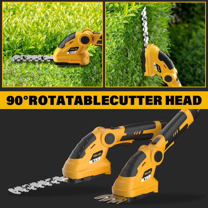 ZEGJAW 7.2V Cordless Hedge Trimmer & Grass Shears, 2 in 1 Electric Handheld Shrub Trimmer, Lightweight Rechargeable Bush Trimmers for Yard, Lawn, Garden