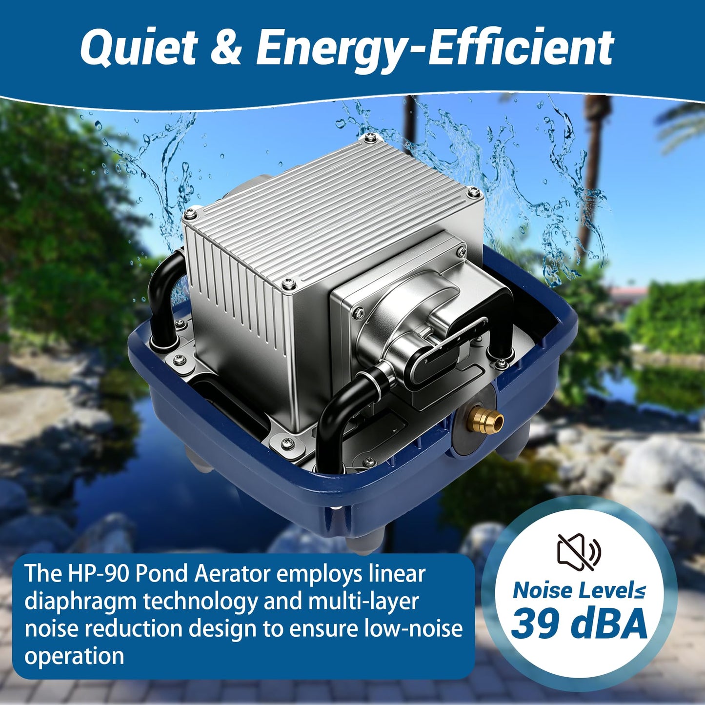 Upgraded HP-90 Pond Aerator/Septic Tank Linear Air Pump, Powerful 1350GPH Aeration System, Linear Air Pump for Oxygenation, for Koi Ponds/Aquariums/Wastewater Treatment/Fish Farms/Seafood Restaurants