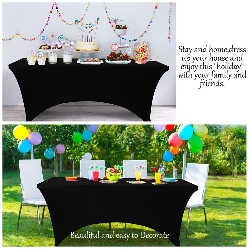 BDDC Table Covers for 6 Foot Tables, Black Washable and Wrinkle Resistant Stretch Tablecloths Rectangle 6ft for Events, Wedding, Banquets, Parties