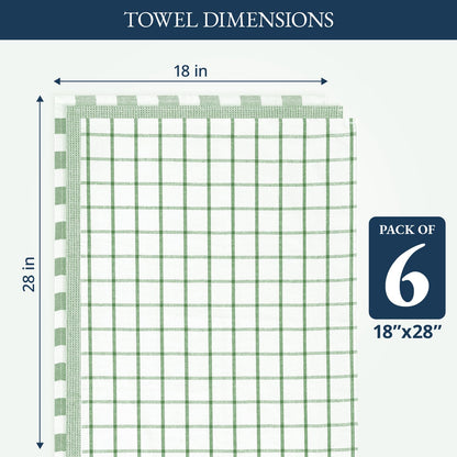 LANE LINEN Cotton Kitchen Towels Set, 6-Pack – Absorbent, Quick-Drying Dish Towels, 18" x 28", Premium Hand and Tea Towels - Olive