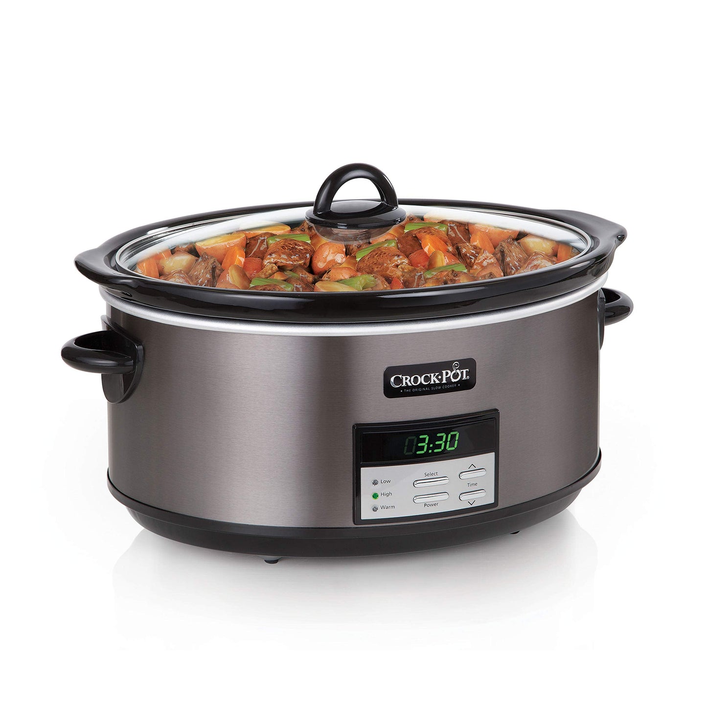 Crock-Pot Large 8-Quart Programmable Slow Cooker with Auto Warm Setting Black Stainless Steel
